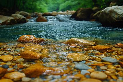 南漳龙王冲村漳河源头浅滩鹅卵石溪流