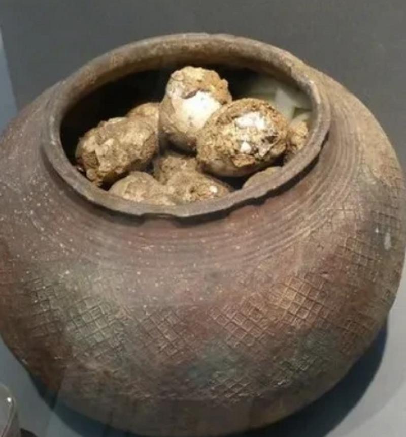 农户宅基地施工挖出的古代陶罐现场图