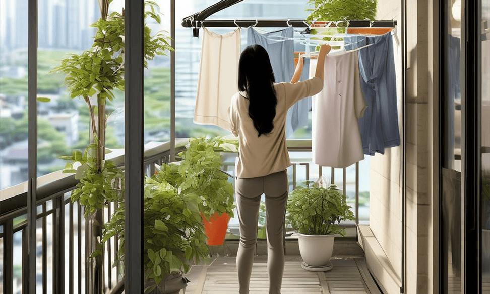阳台户外翻面晾晒衣物实景图