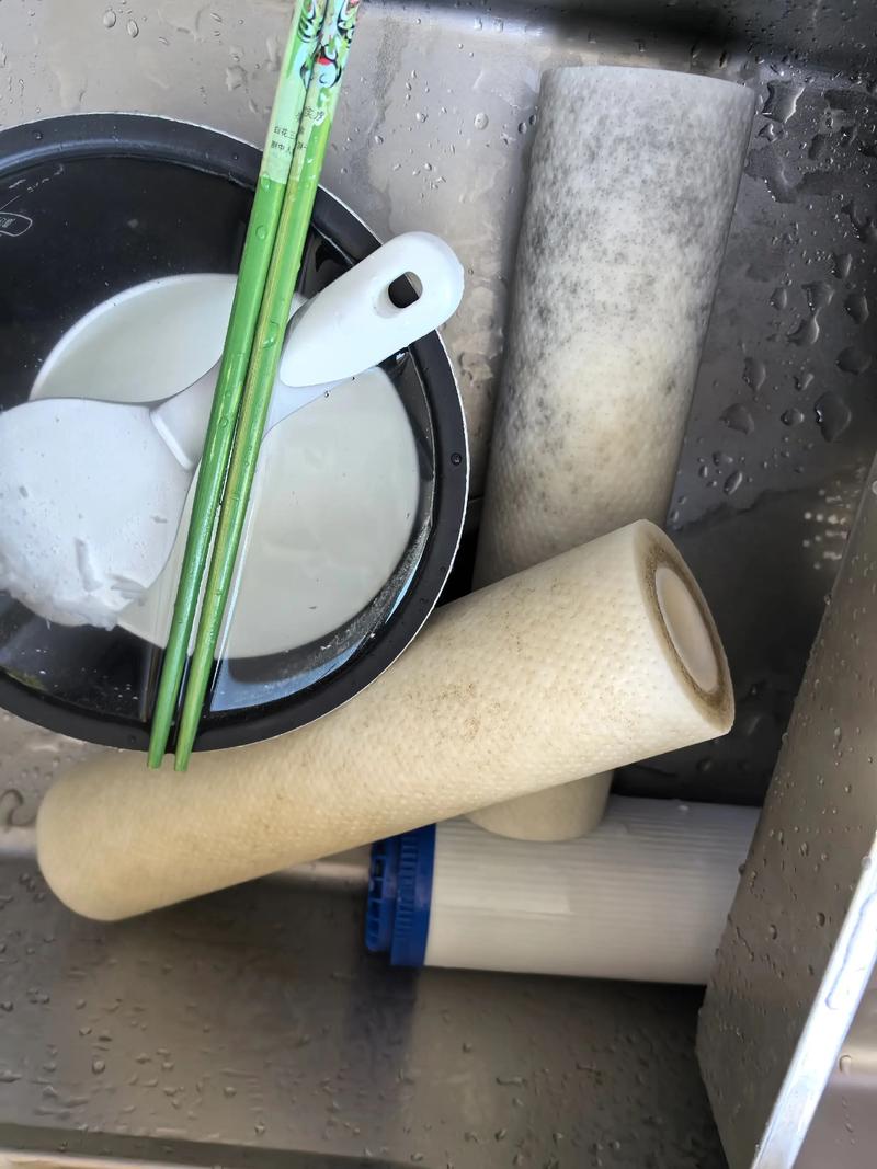 家用饮水机拆出脏滤芯实拍