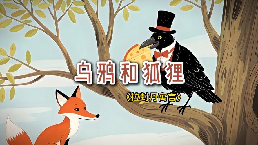 拉封丹寓言乌鸦与狐狸古老绘本插画