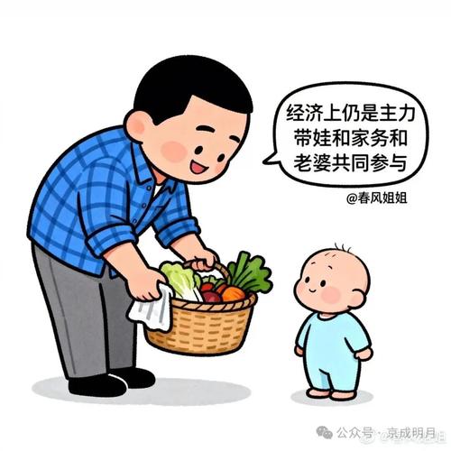 爸爸笨拙但认真地给婴儿穿衣服场景