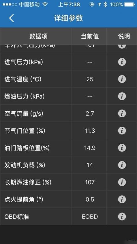 家用车仪表显示长期燃油修正值界面