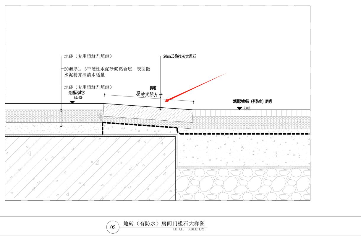 门槛石先铺防水上翻节点示意图