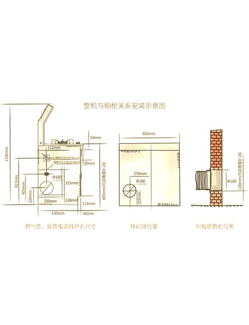 开放式厨房侧吸集成灶安装尺寸示意图