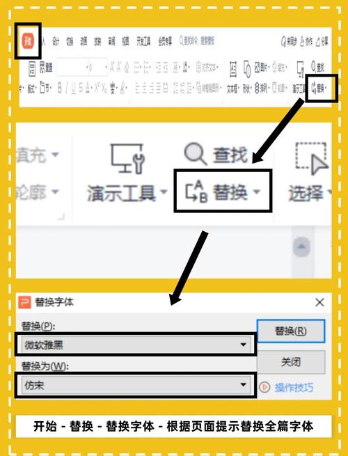 PPT替换字体功能位置截图