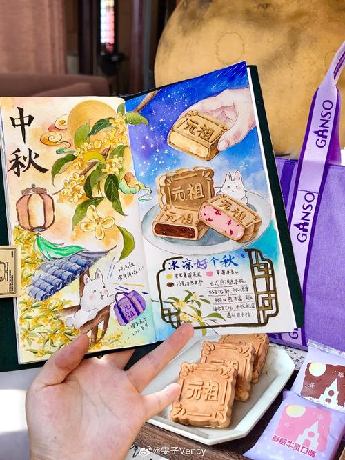 儿童手绘中秋节日习俗盲盒手账内页