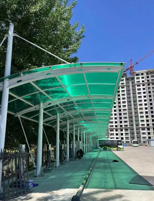 阳光板搭建的庭院车棚实景
