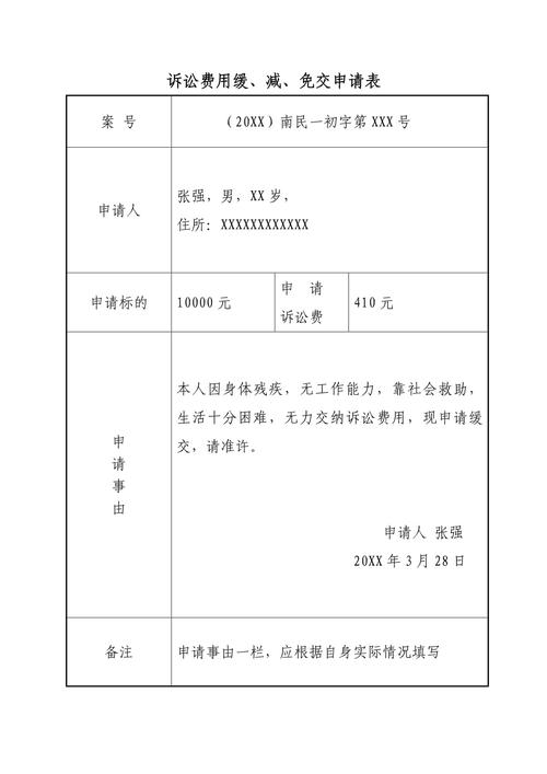 离婚诉讼诉讼费减免申请表格模板