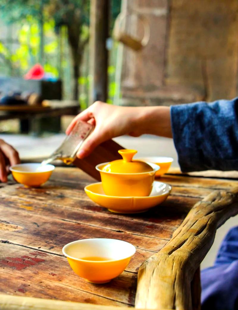 武夷山老茶农山间手工冲泡功夫茶场景