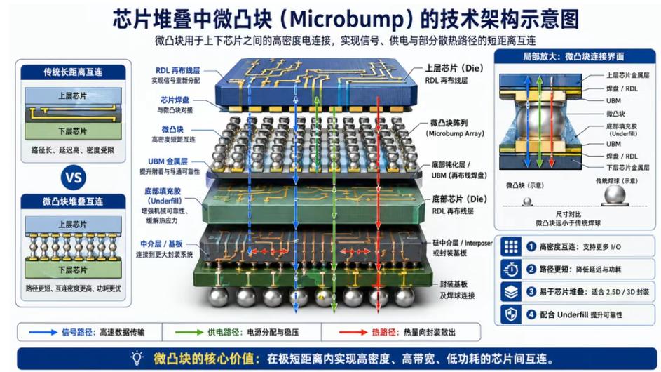 3D堆叠近存计算芯片封装结构示意图