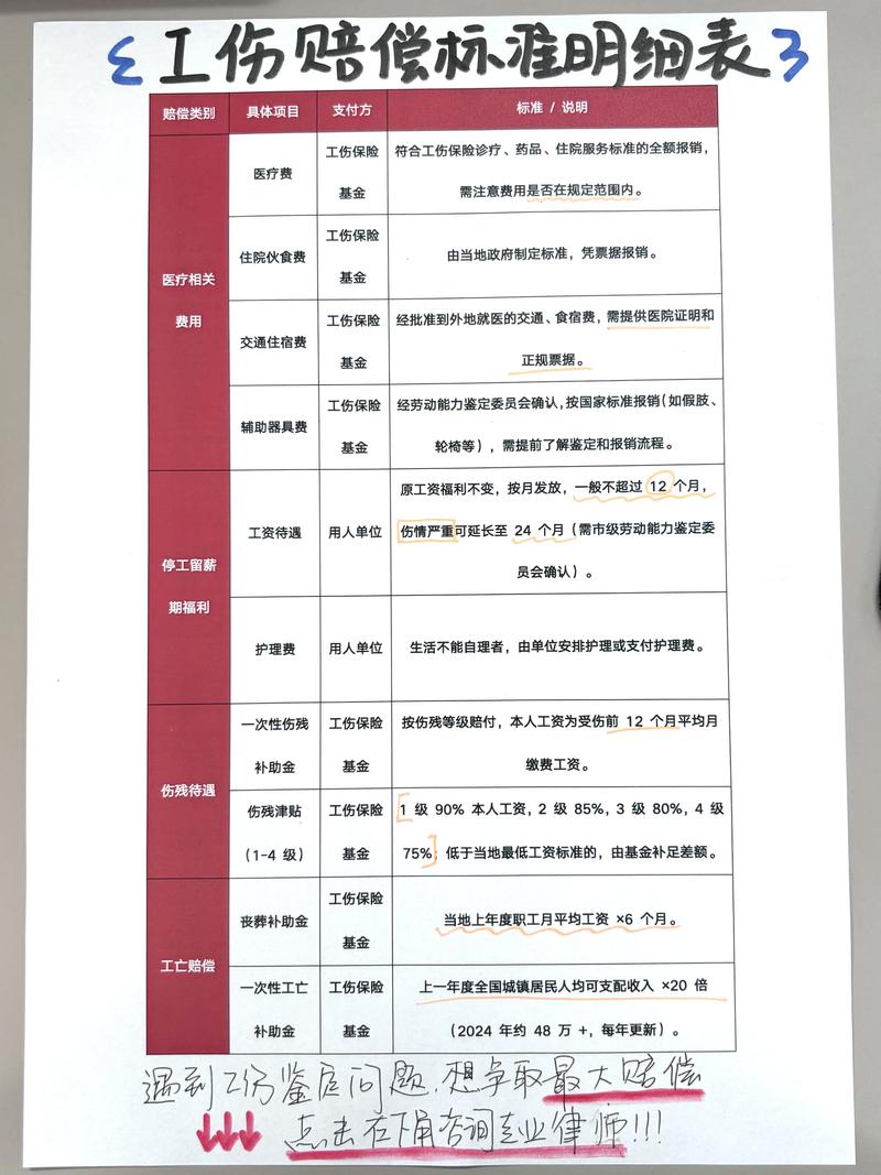 工伤赔偿标准明细表