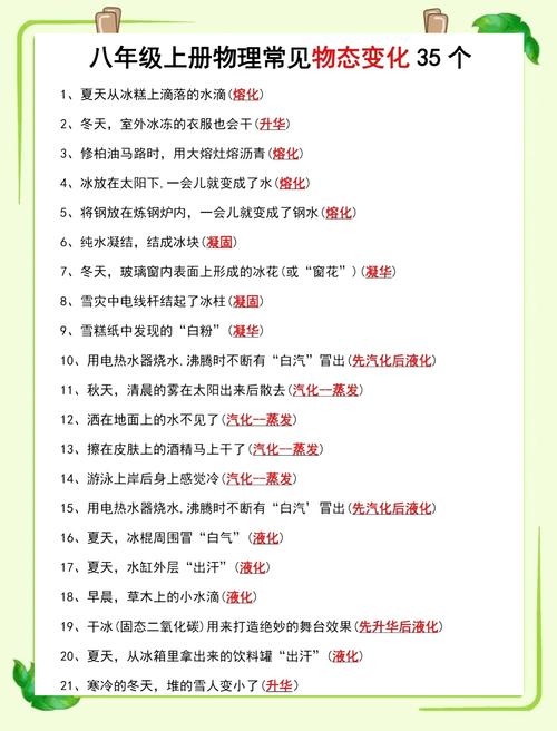 初中物理物态变化生活实例对照表