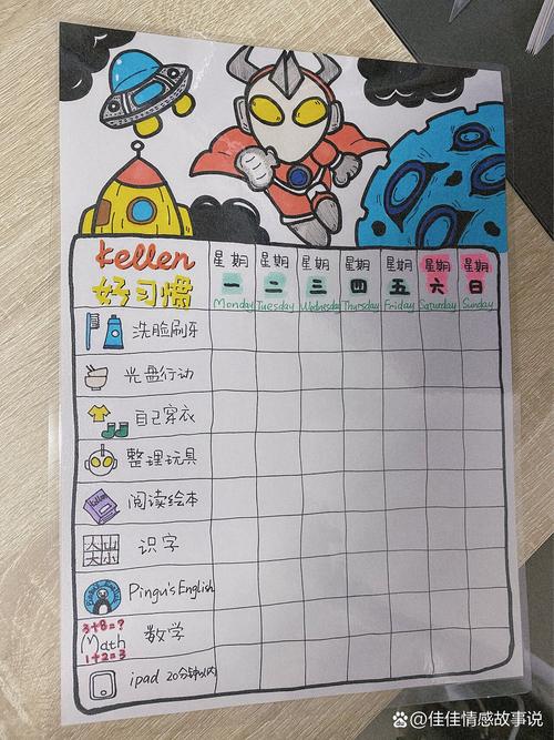 孩子手绘习惯打卡表涂鸦画