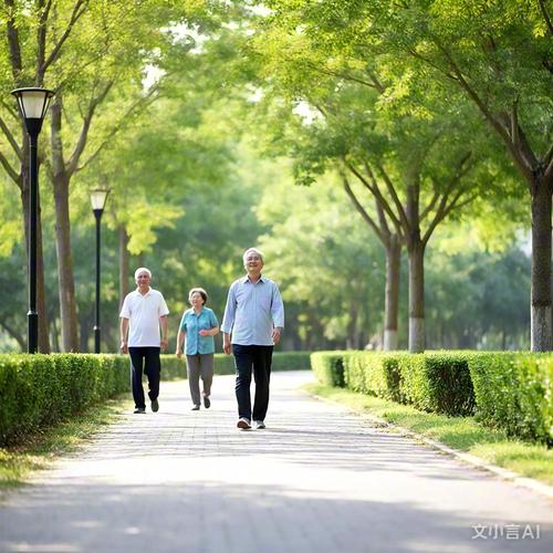 老年人公园餐后慢走实拍