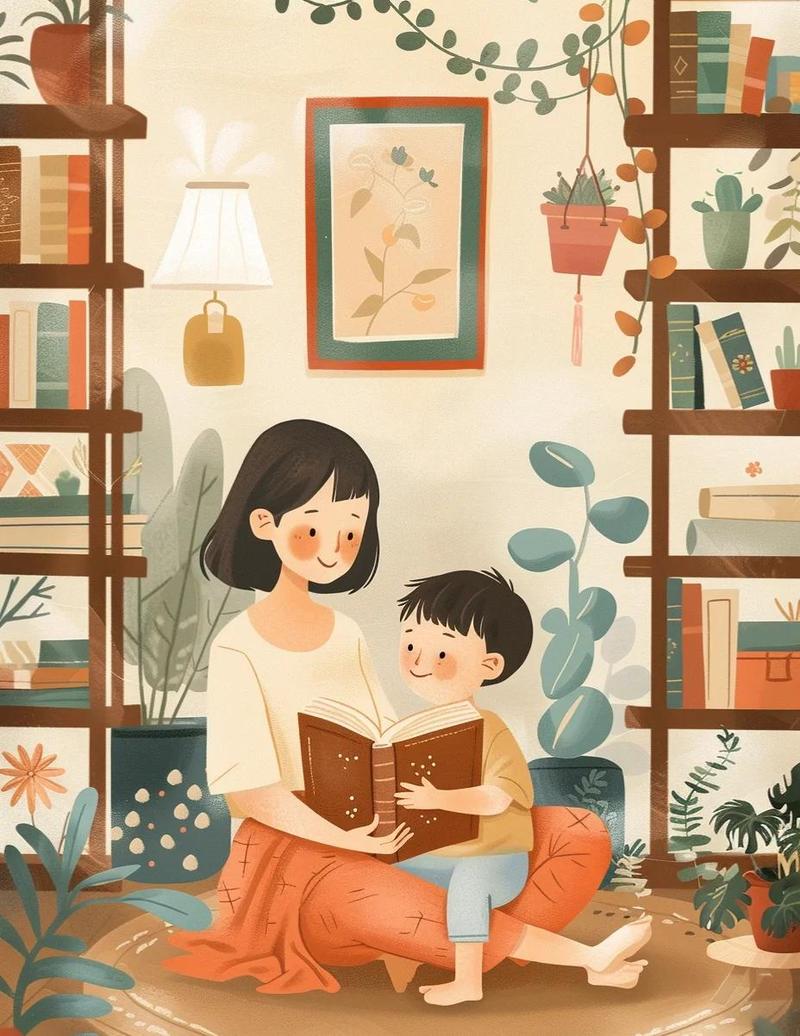 亲子共读宝宝靠妈妈怀里温馨场景图