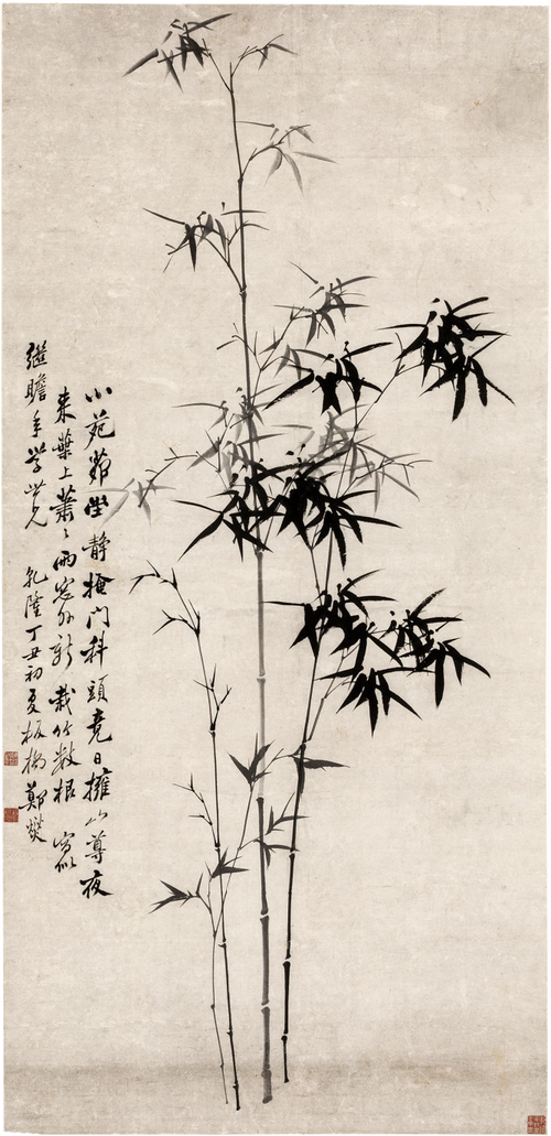 郑板桥墨竹图纸窗粉壁竹影