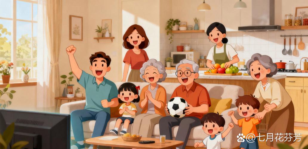 祖孙三代家庭客厅争辩场景插画