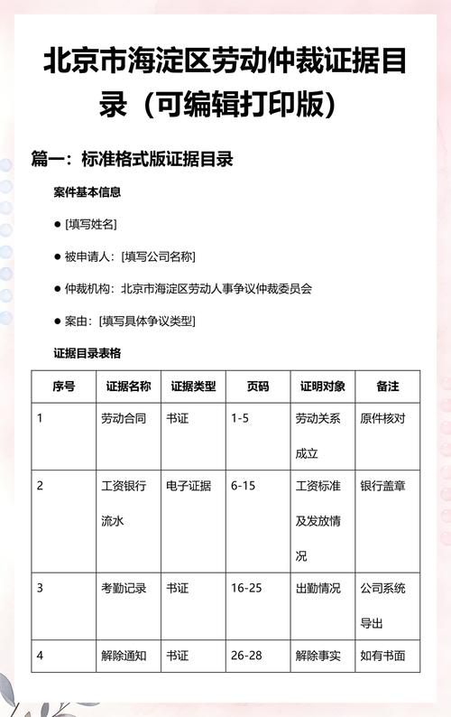 北京劳动仲裁证据整理规范示例图