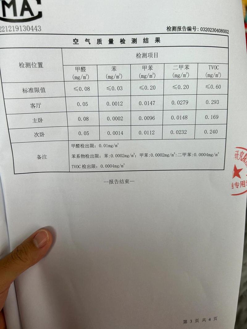 装修室内苯系物检测数值报告