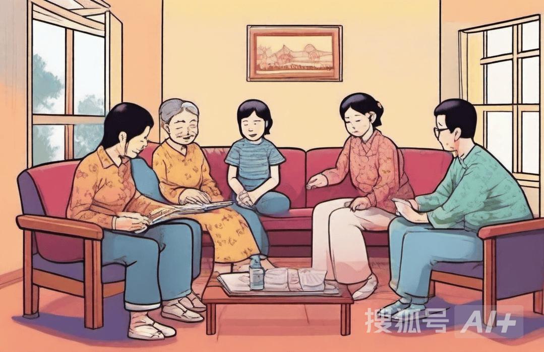 家庭成员围坐坦诚沟通场景示意图
