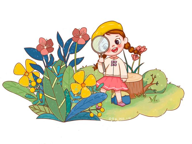孩子观察生活细节的插画
