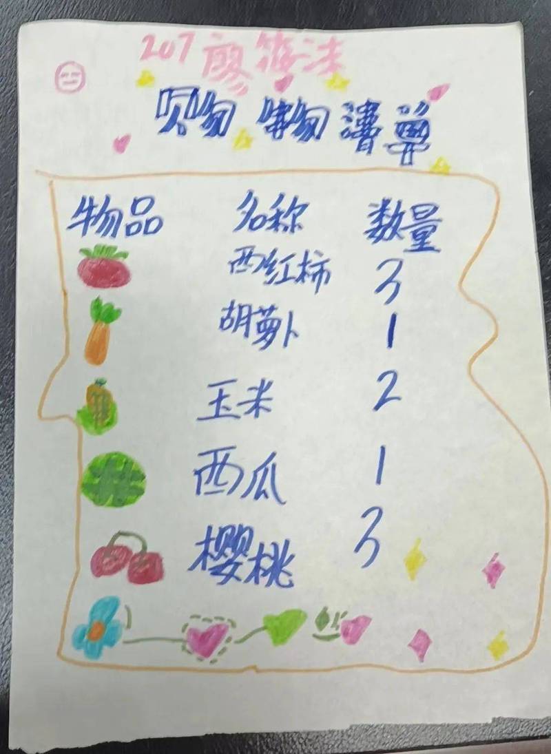 小学家委会采购班级活动物资手写清单