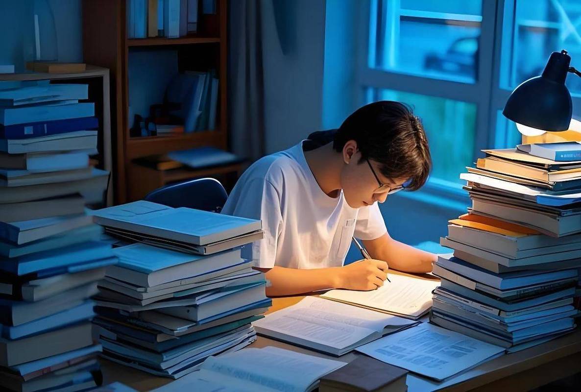 高三学生认真做数学题桌面场景