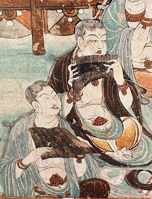 唐代壁画 吹笛乐师 敦煌莫高窟