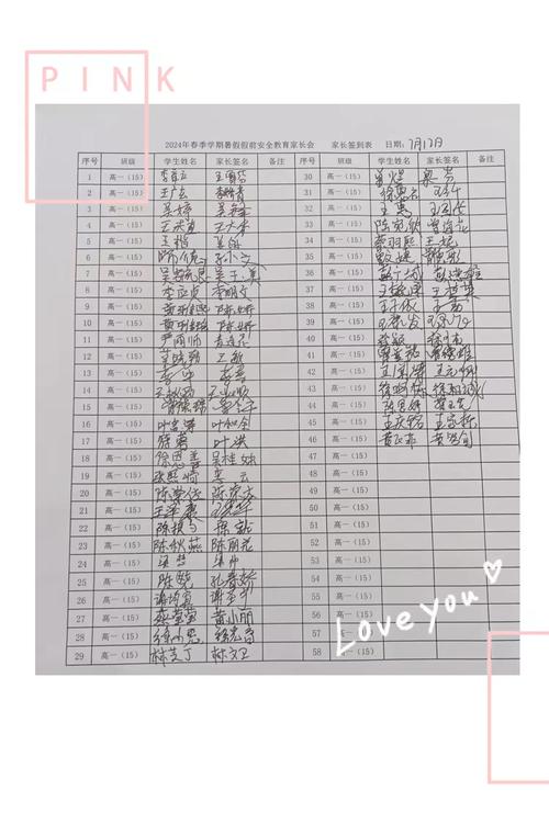中学家长会签到本后妈签名页