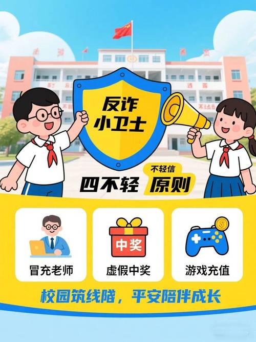 小学信息技术课上学生用Scratch制作校园防诈骗宣传小动画的作品展示墙