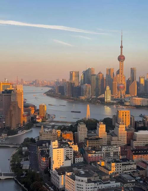 上海黄浦江对岸东方明珠日间全景
