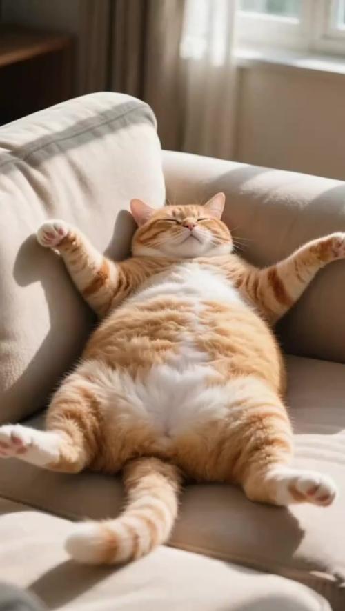 肥胖橘猫懒卧沙发顶视图