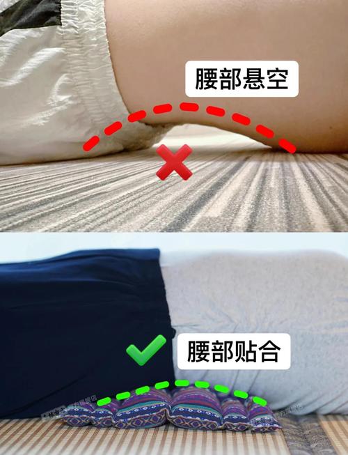 腰椎间盘突出者睡硬木板腰部悬空示意图