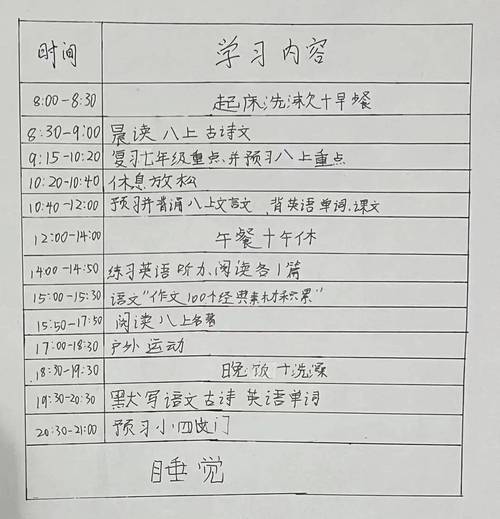 中考后高一衔接暑假学习计划表