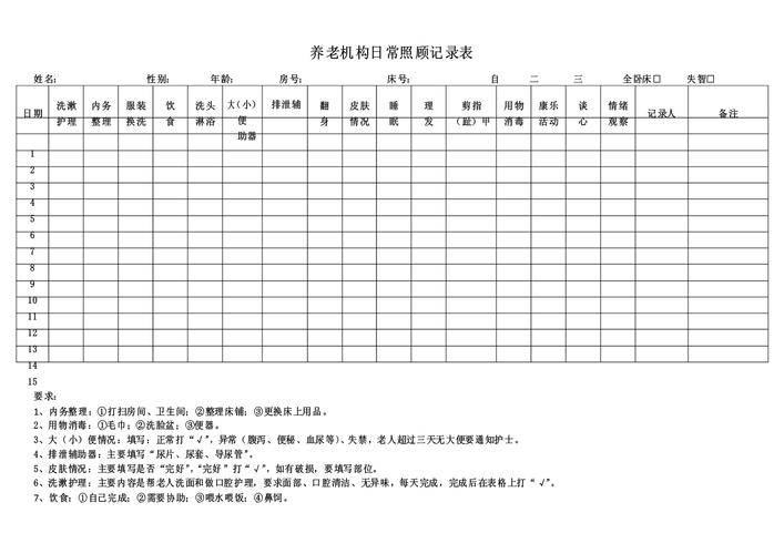 独居老人社区养老日常陪护登记本