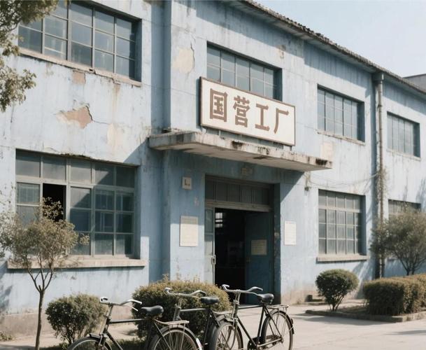 国营老机械厂门口工人进厂背影