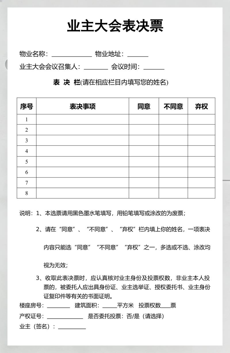 业主大会表决票样本卡片