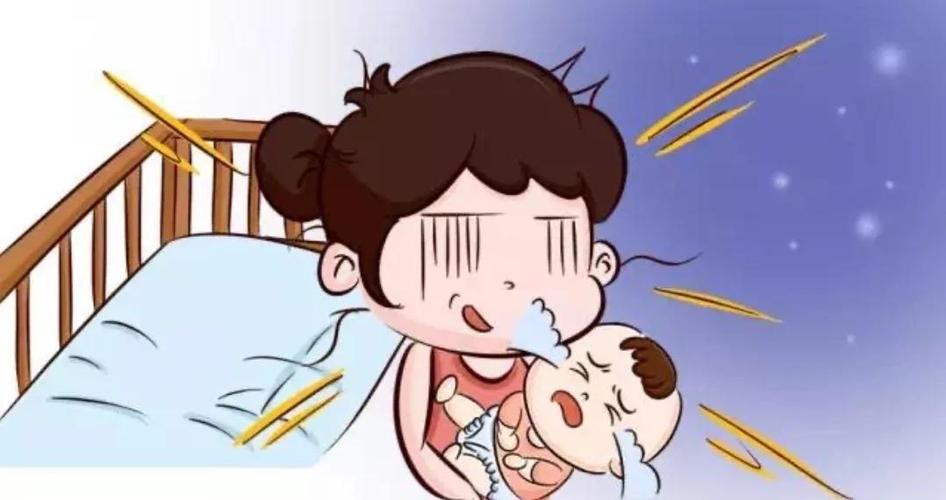 疲惫妈妈怀里抱着不睡觉的婴儿崩溃夜醒场景