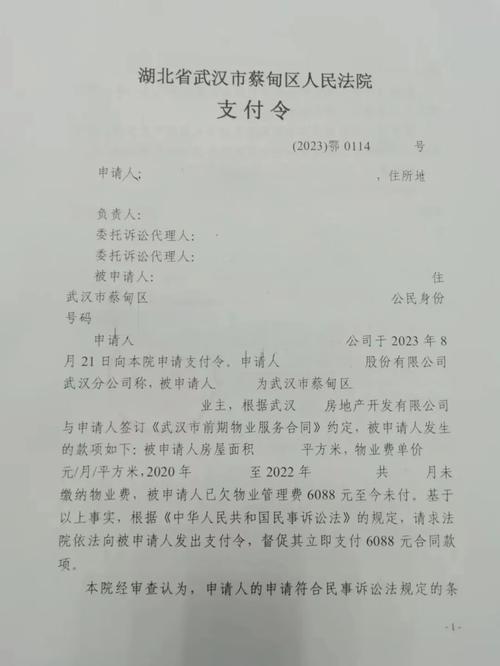 法院支付令通知书样本
