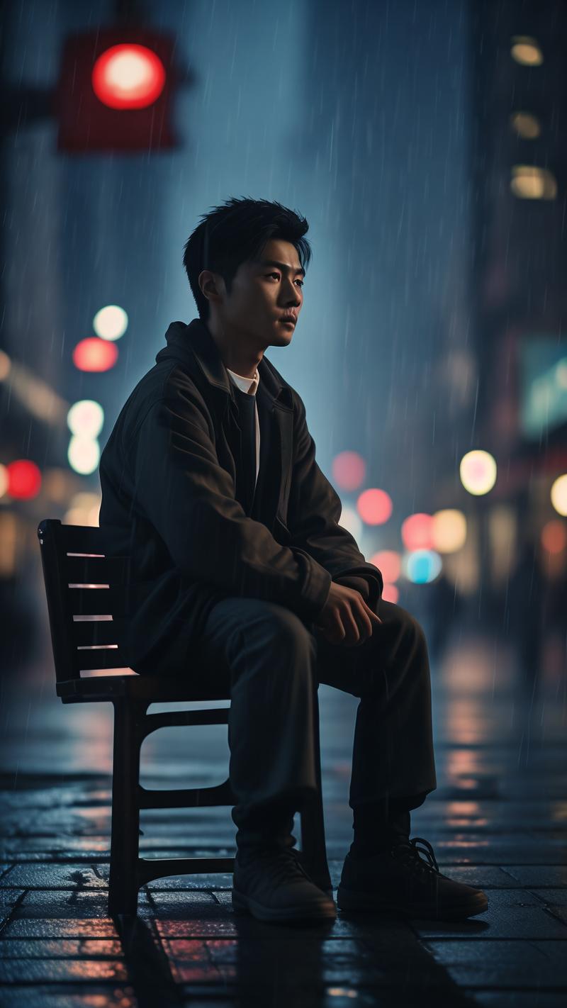 深夜独坐反思的失落男人