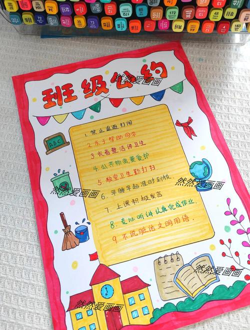 小学班级学生共同制定课堂纪律手写海报