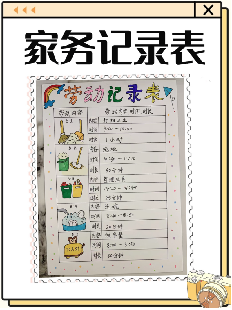 家务劳动时间记录表模板
