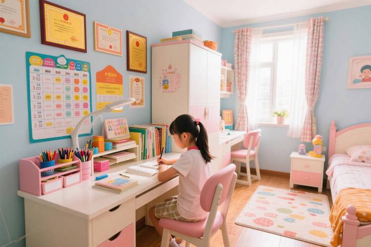 工业园区职工宿舍孩子书桌写作业场景