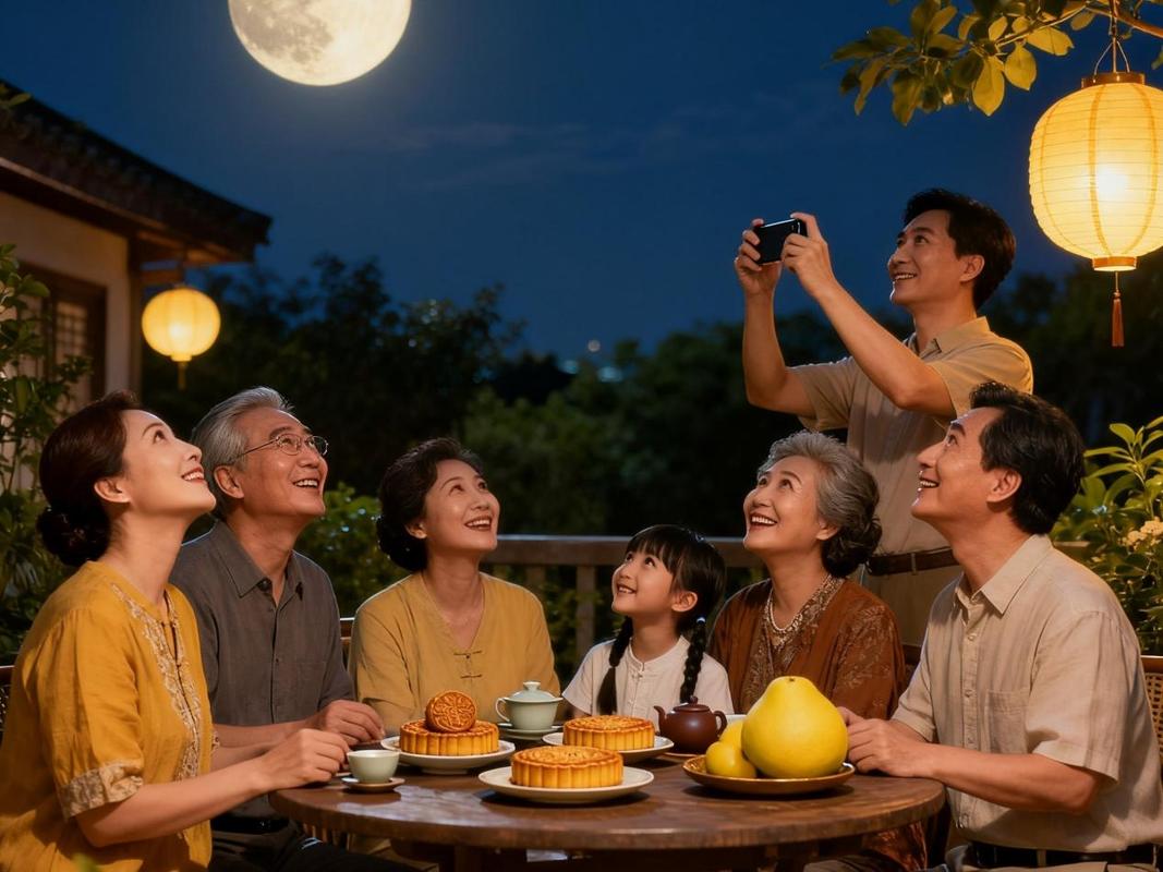 中秋家族聚会晚辈喊长辈昵称温暖场景照