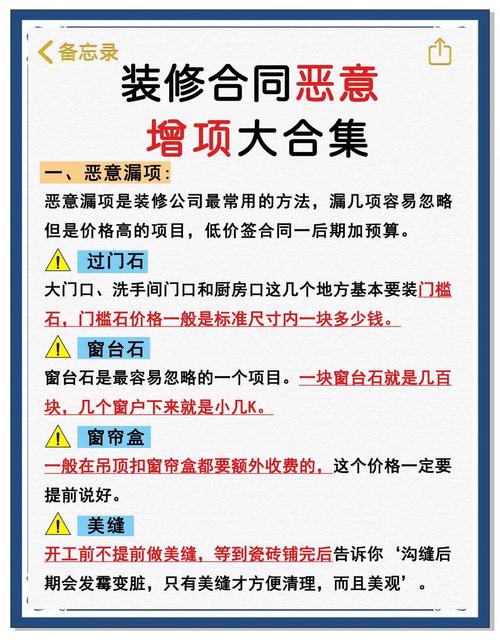 装修合同总价增项条款注意事项图示