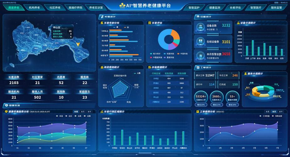 智慧养老居家摄像头后台数据面板示意图