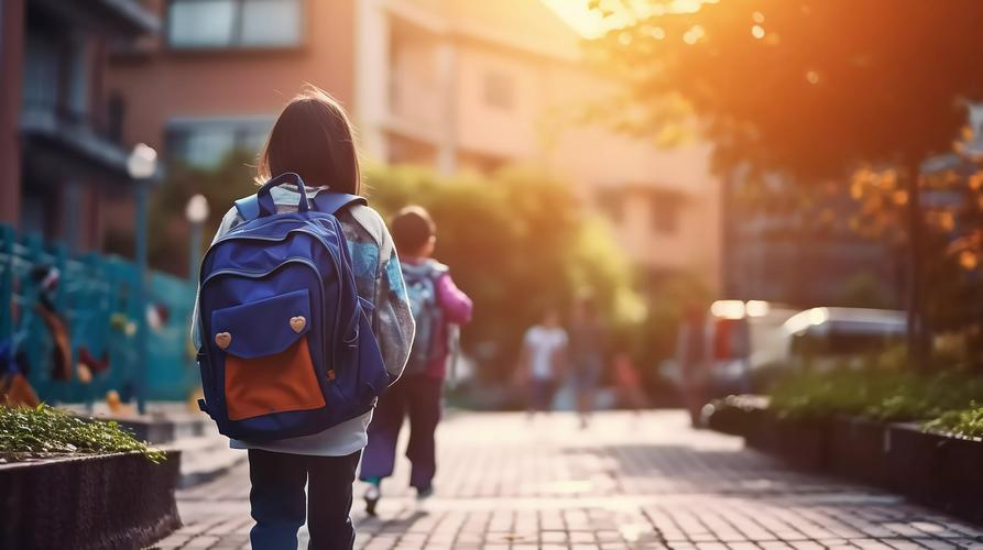 小学生沉重书包背影