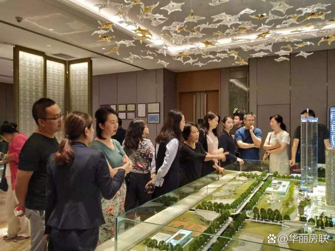南京售楼处置业顾问给客户讲解首付比例的实拍图