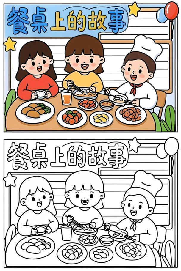 一家人在餐桌上用手指比划你一言我一语的温馨图画